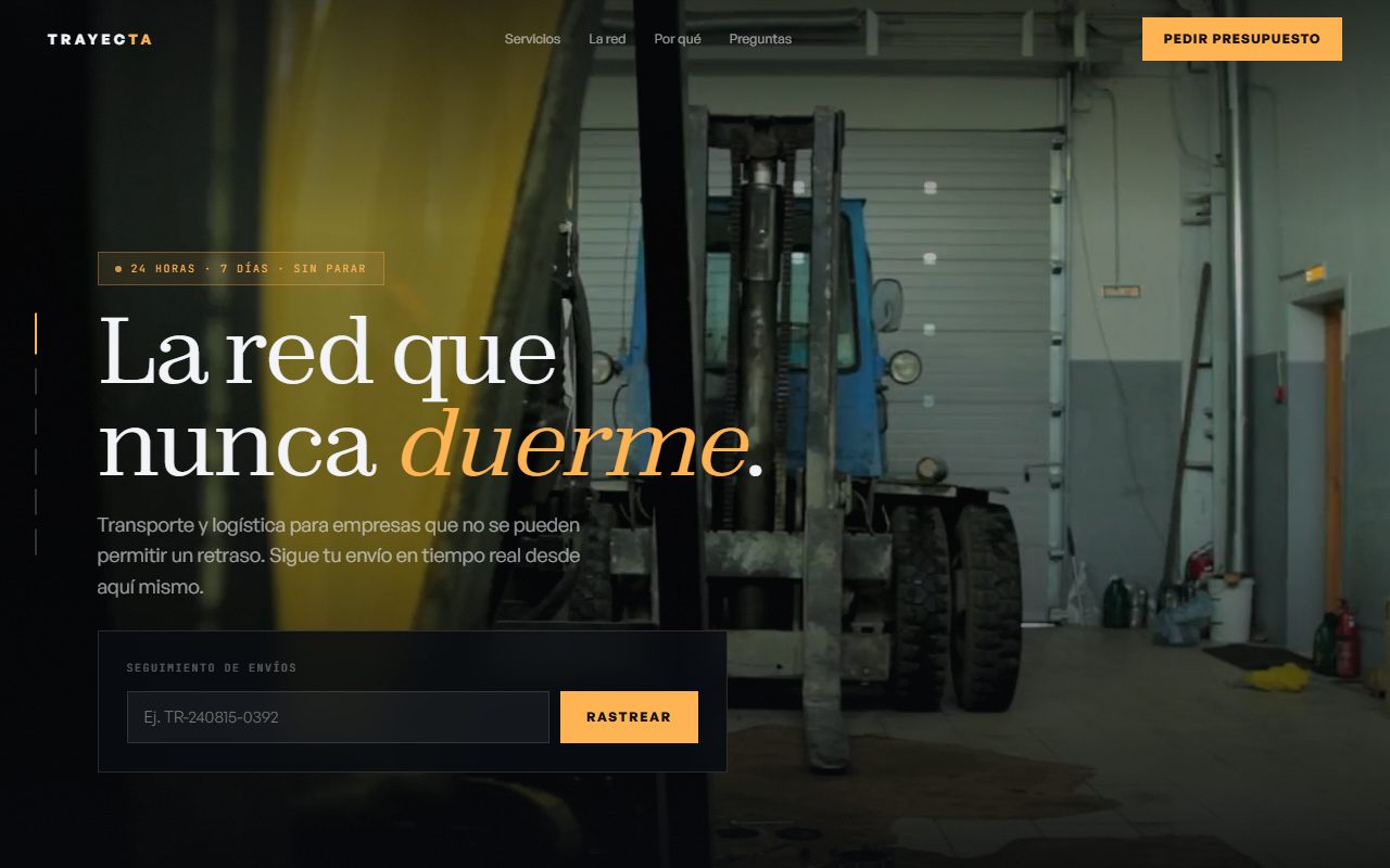 TRAYECTA, web cinemática creada con Landing60